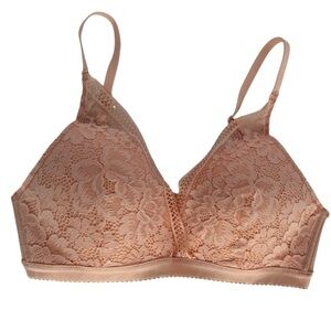 Knix Wireless Lace Bra Sz M Peach Floral Lacy Bralette Adjustable Feminine NWOT